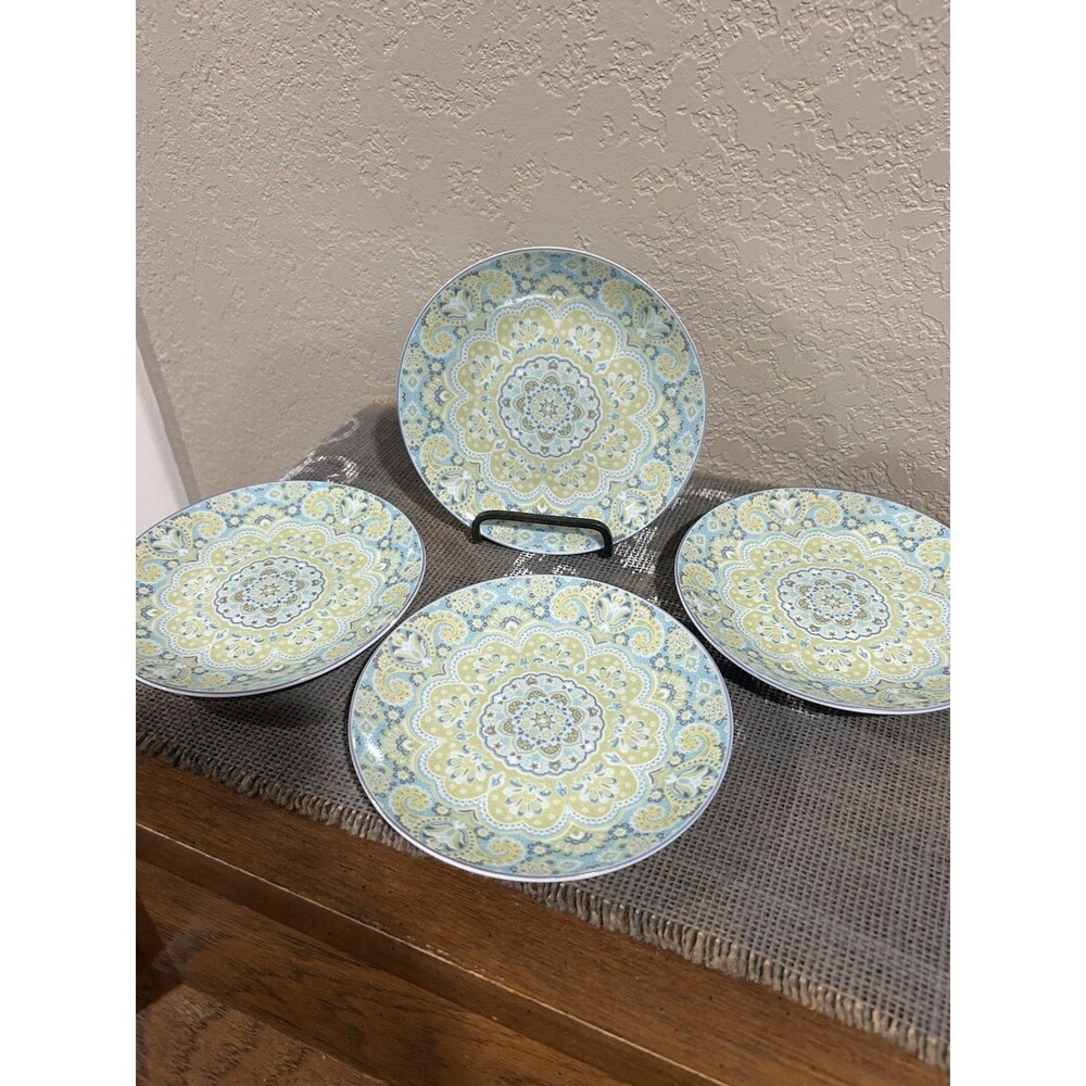 222 Fifth Lyria Teal Saucers Set Of 4 - Diameter 6”